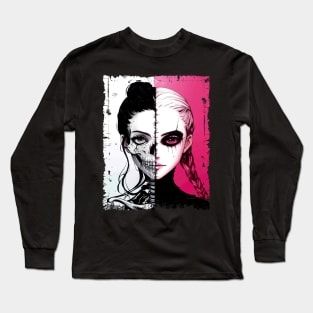 Skull Girl Bad Good Pink Split Long Sleeve T-Shirt